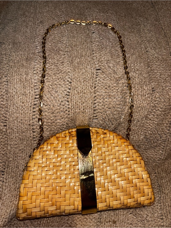 Ronora Handbags - Vintage Ronora Woven Rattan Straw Half Moon Handbag Gold Chain Strap Hong Kong